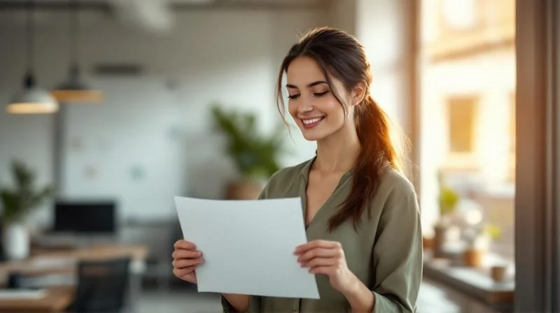 Frau haelt stolz ihr IHK-Zeugnis in Herne
